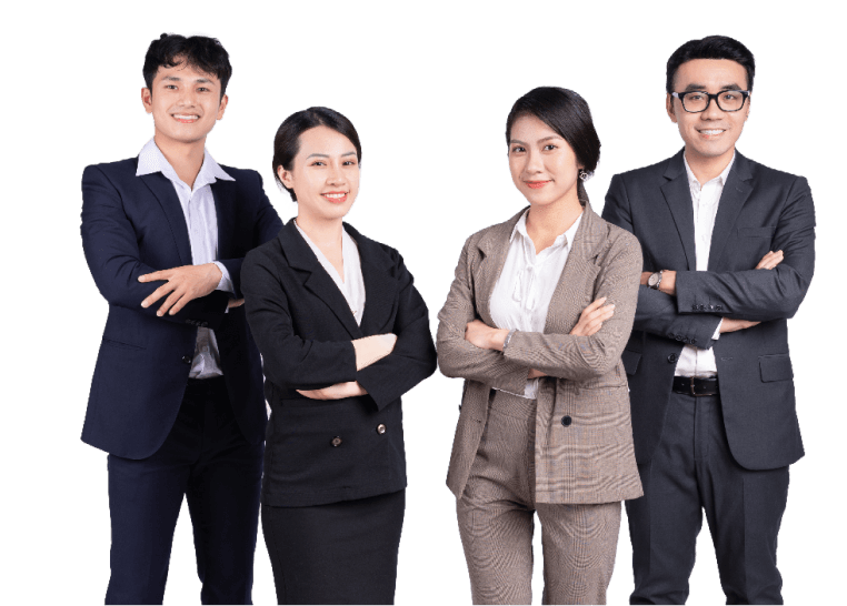 group of asian business people posing on white background